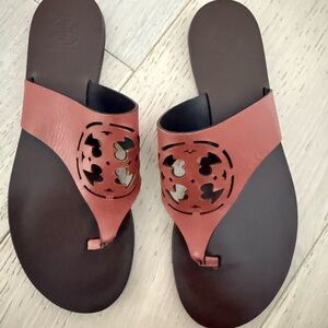 Tory Burch Brown Sandals with Iconic Medallion Design